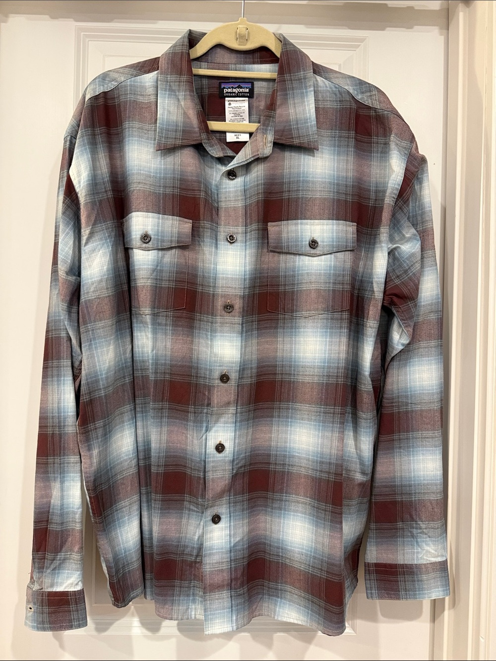 Patagonia Plaid Button-Up Shirt - Maroon & Light Blue